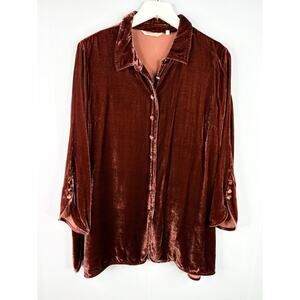 Soft Surroundings Womens PXL Icon Silk Velvet Poets Tunic Top Rust Holiday